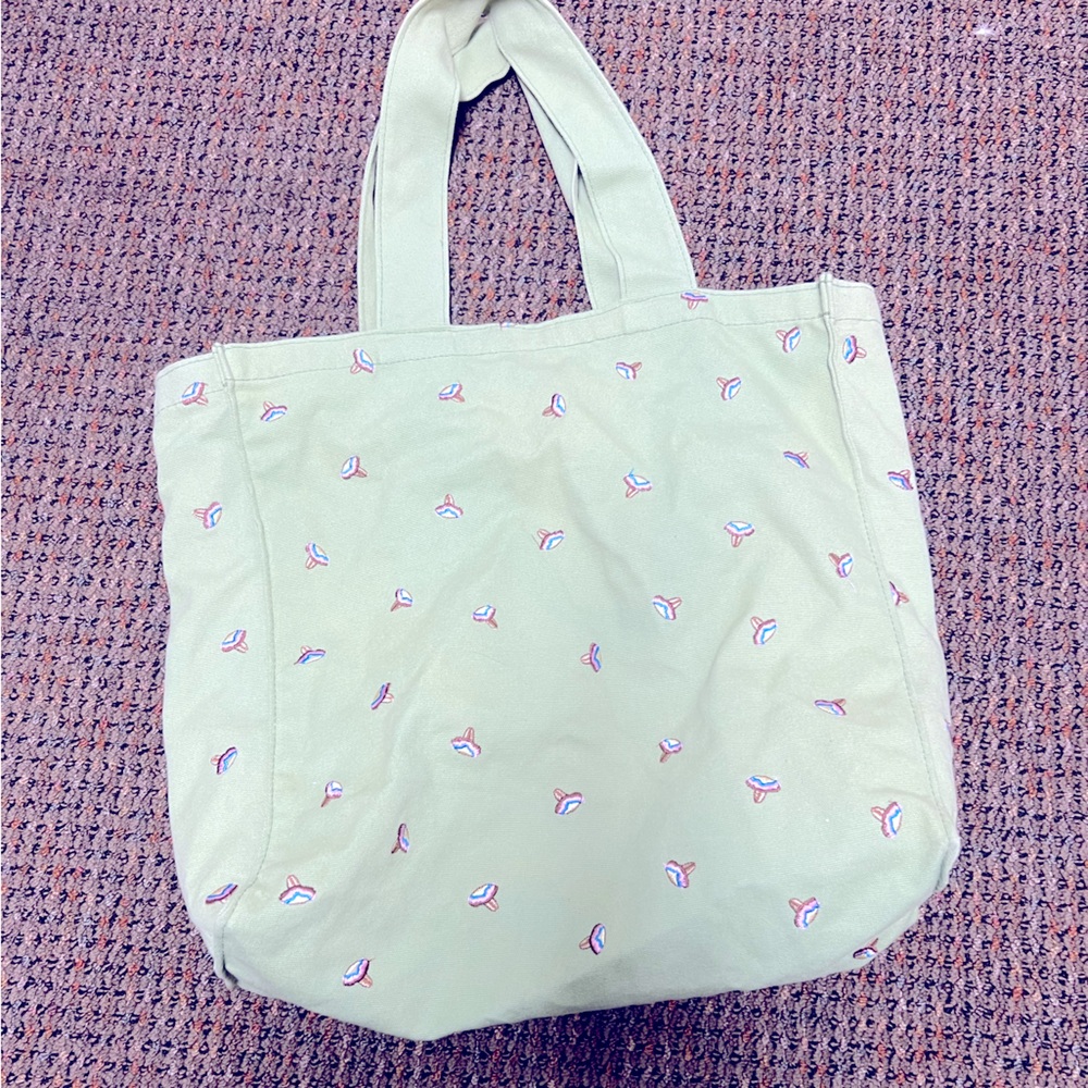 Large tote bag. Green with colorful mushrooms. Embroidered. Urban outfitters